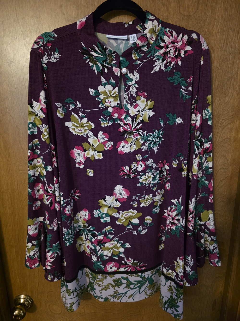 Susan Graver Plum Floral Long-Sleeve Tunic